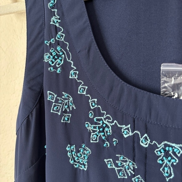 Sundance Beaded Embroidered Handkerchief Hemline Boho Artsy Tunic Tank Blouse - Picture 6 of 10